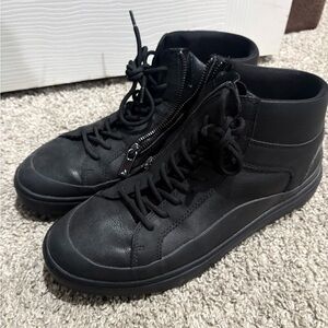 Aldo Men's Black High-Top Leather Sneakers with Side Zipper